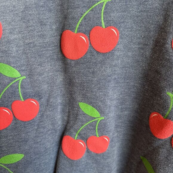 RELAX Women’s Cropped Sweatshirt BLUE CHERRIES Crew Neck Small - Picture 4 of 7